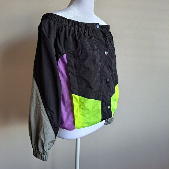 Alexander Wang Off-the-Shoulder Colorblock Wind-Resistant Jacket Size XS - Picture 3 of 16